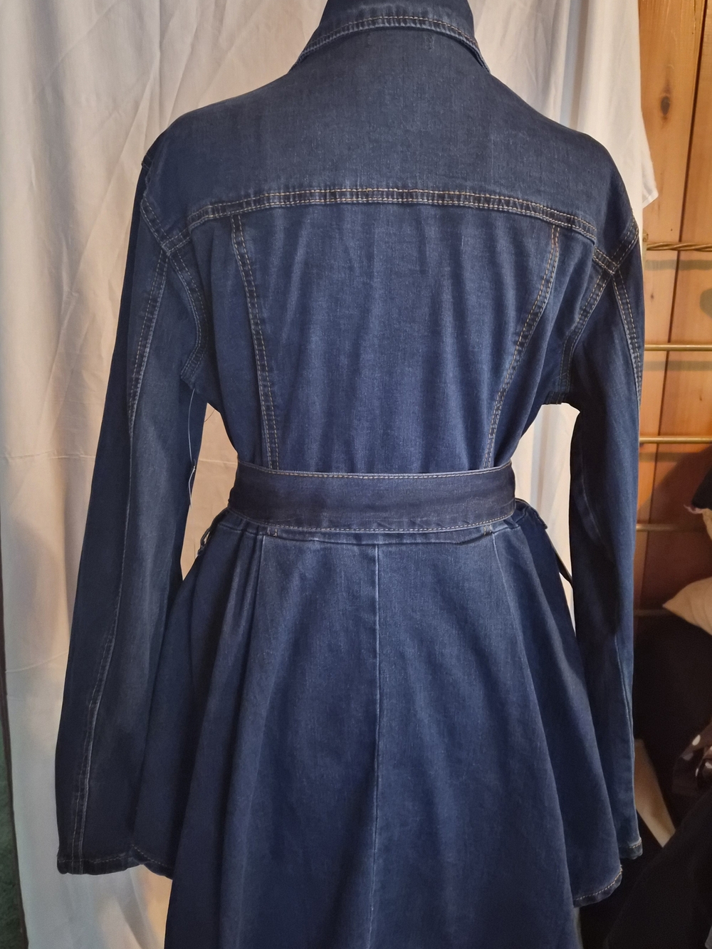 Venus Dark Blue Denim Peplum Zip-Belt Jacket Sz Large Nwt - Picture 3 of 9